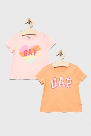 Детска памучна тениска GAP (2 броя) в оранжево