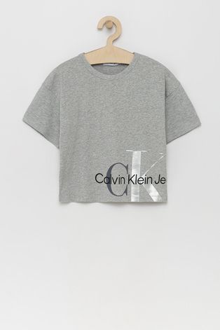 Детская хлопковая футболка Calvin Klein Jeans цвет серый