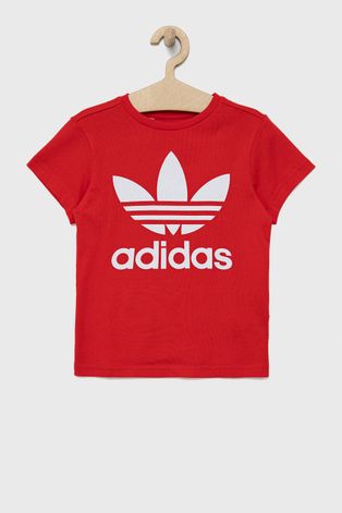adidas Originals tricou de bumbac pentru copii culoarea rosu, cu imprimeu