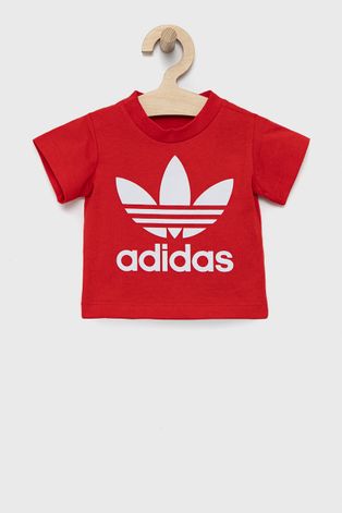 Дитяча бавовняна футболка adidas Originals HE2189 колір червоний з принтом