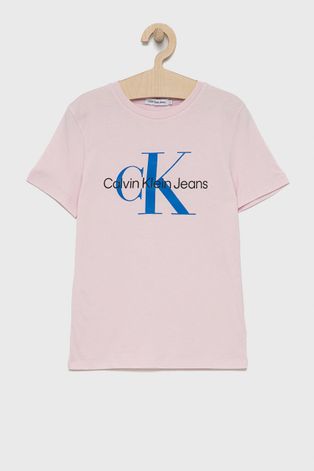 Dětské bavlněné tričko Calvin Klein Jeans růžová barva, s potiskem