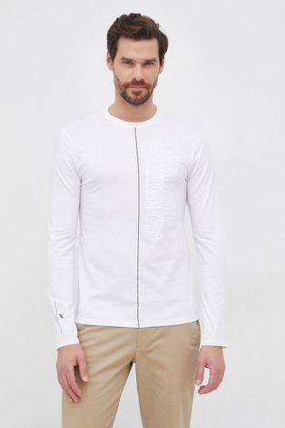 Bavlnené tričko s dlhým rukávom Armani Exchange biela farba, s potlačou