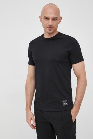 Armani Exchange t-shirt bawełniany kolor czarny gładki
