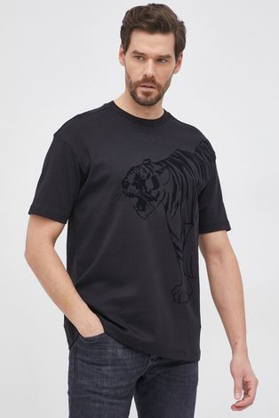Bavlněné tričko Boss Athleisure černá barva, s aplikací