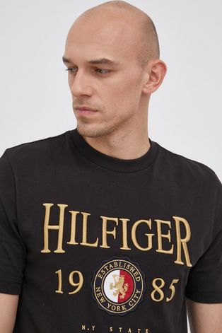 Tommy Hilfiger T-shirt bawełniany kolor czarny z aplikacją
