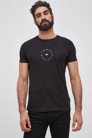 Бавовняна футболка Tommy Hilfiger колір чорний з принтом