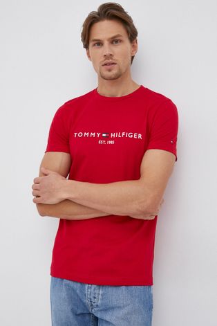 Pamučna majica Tommy Hilfiger boja: crvena