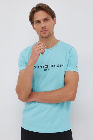 Pamučna majica Tommy Hilfiger boja: tirkizna