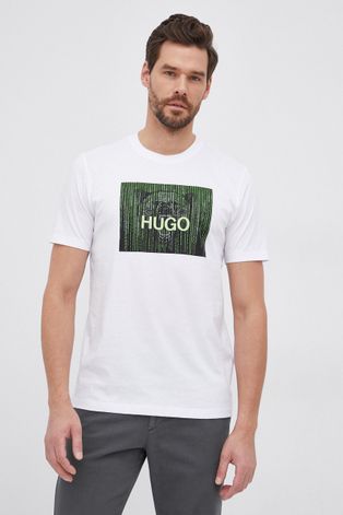 Hugo T-shirt bawełniany kolor biały z nadrukiem
