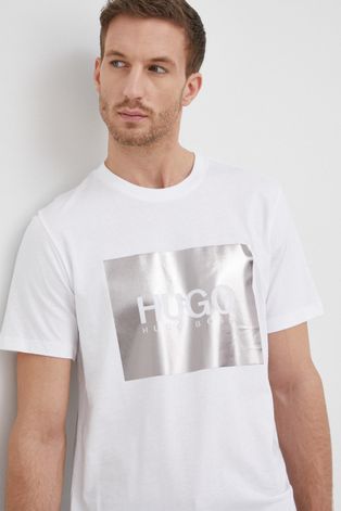 Hugo tricou barbati, culoarea alb, cu imprimeu