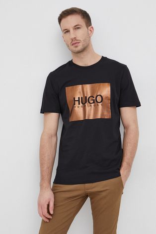 Tričko Hugo pánske, čierna farba, s potlačou