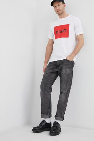 Hugo T-shirt męski kolor biały z nadrukiem