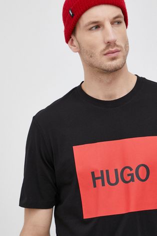 Hugo T-shirt męski kolor czarny z nadrukiem
