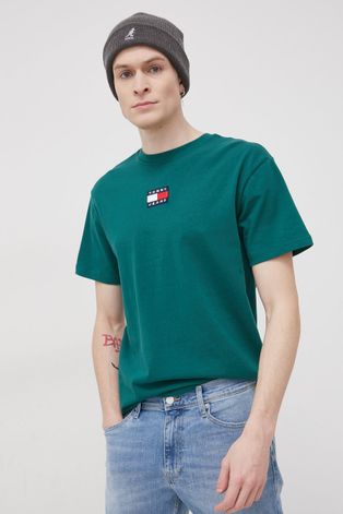Tommy Jeans T-shirt bawełniany kolor zielony gładki