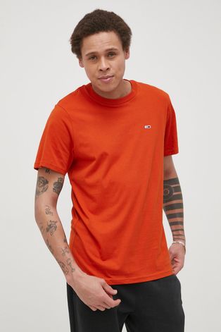 Tommy Jeans T-shirt bawełniany kolor pomarańczowy gładki