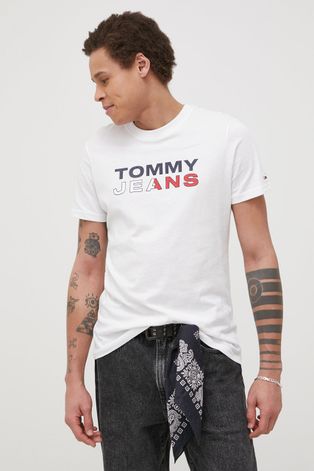 Бавовняна футболка Tommy Jeans колір білий з принтом