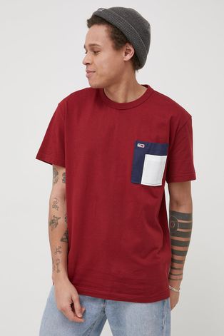 Tommy Jeans T-shirt bawełniany kolor bordowy gładki