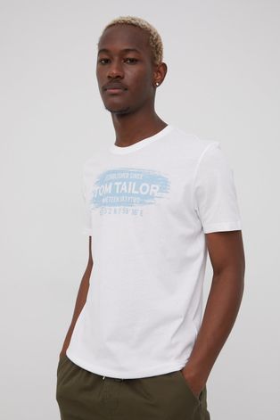 Памучна тениска Tom Tailor в бяло с принт