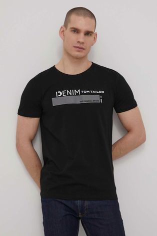 Bavlněné tričko Tom Tailor černá barva, s potiskem