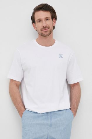 Selected Homme t-shirt bawełniany kolor biały gładki