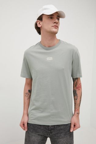 Jack & Jones t-shirt bawełniany kolor szary z nadrukiem