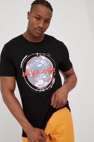 Βαμβακερό μπλουζάκι Jack & Jones χρώμα: μαύρο