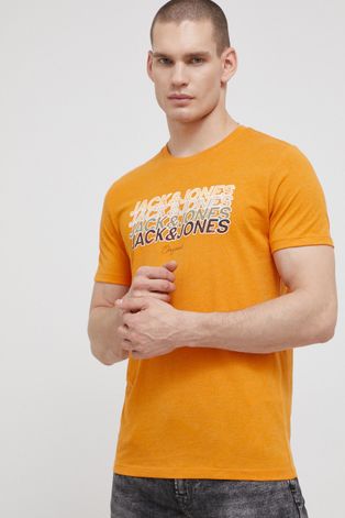 Jack & Jones t-shirt męski kolor pomarańczowy z nadrukiem