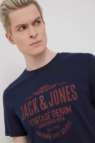Premium by Jack&Jones t-shirt bawełniany kolor granatowy z nadrukiem