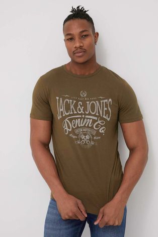 Premium by Jack&Jones t-shirt bawełniany kolor zielony z nadrukiem