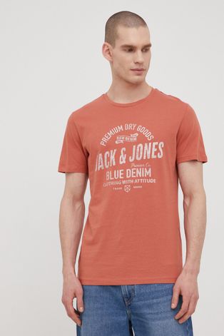 Premium by Jack&Jones t-shirt bawełniany kolor czerwony z nadrukiem