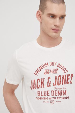 Pamučna majica Premium by Jack&Jones boja: bež, s tiskom