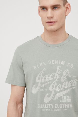 Pamučna majica Premium by Jack&Jones boja: zelena, s tiskom