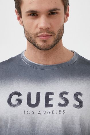 Памучна тениска Guess в сиво с принт