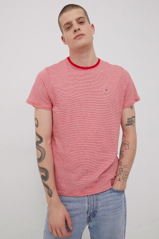 Bavlnené tričko Tommy Jeans (2-pak) červená farba, vzorované