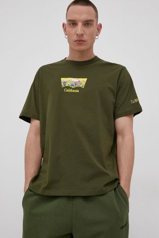 Bavlněné tričko Levi's zelená barva, hladké