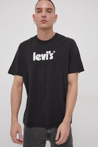 Bavlněné tričko Levi's černá barva, s potiskem
