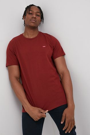 Бавовняна футболка Levi's колір бордовий гладкий