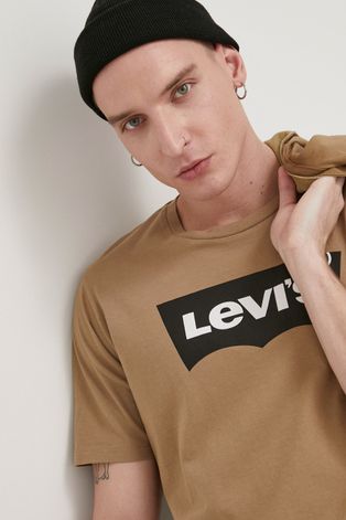 Levi's t-shirt bawełniany kolor brązowy z nadrukiem