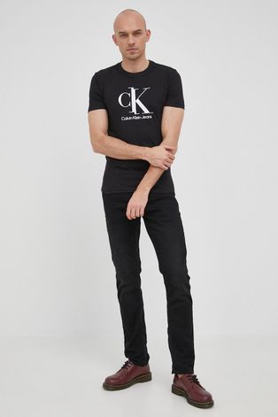 Calvin Klein Jeans T-shirt bawełniany kolor czarny z nadrukiem