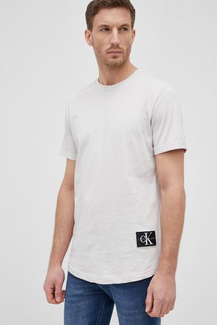 Calvin Klein Jeans T-shirt bawełniany kolor szary gładki