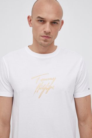 Tommy Hilfiger T-shirt bawełniany kolor biały z nadrukiem