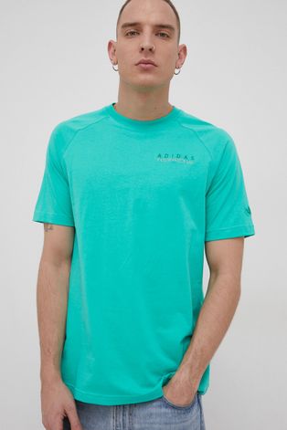 Bavlněné tričko adidas Originals zelená barva, hladké