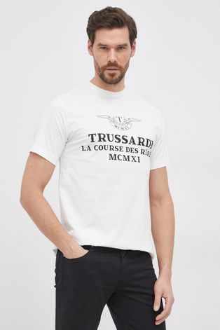 Trussardi T-shirt bawełniany kolor biały z nadrukiem