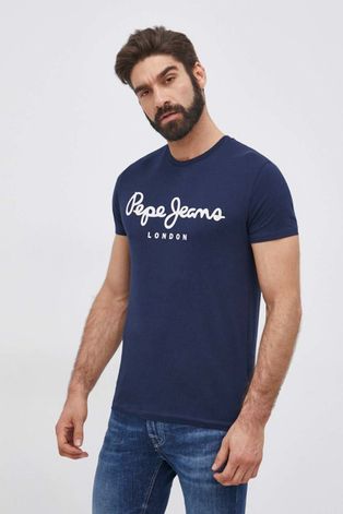 Pepe Jeans Tricou Original Stretch bărbați, culoarea albastru marin, cu imprimeu