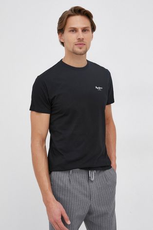 Tričko Pepe Jeans Basic pánské, černá barva, hladké