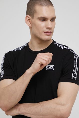 EA7 Emporio Armani t-shirt męski kolor czarny gładki