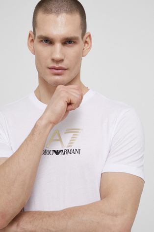 EA7 Emporio Armani t-shirt bawełniany kolor biały z nadrukiem