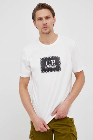C.P. Company pamut póló fehér, nyomott mintás