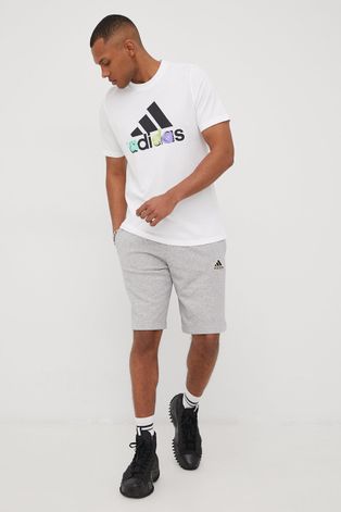 Bavlnené tričko adidas biela farba, s potlačou