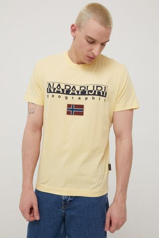 Хлопковая футболка Napapijri цвет жёлтый с аппликацией
